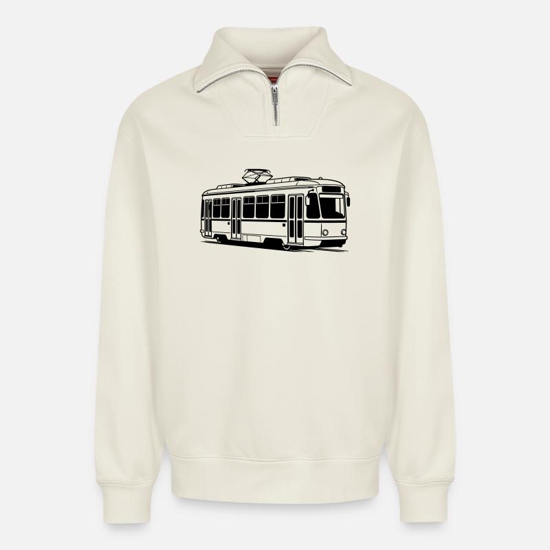 Straßenbahn - Relaxed Unisex Organic Half Zip Sweatshirt – von SPREAD - Naturweiß