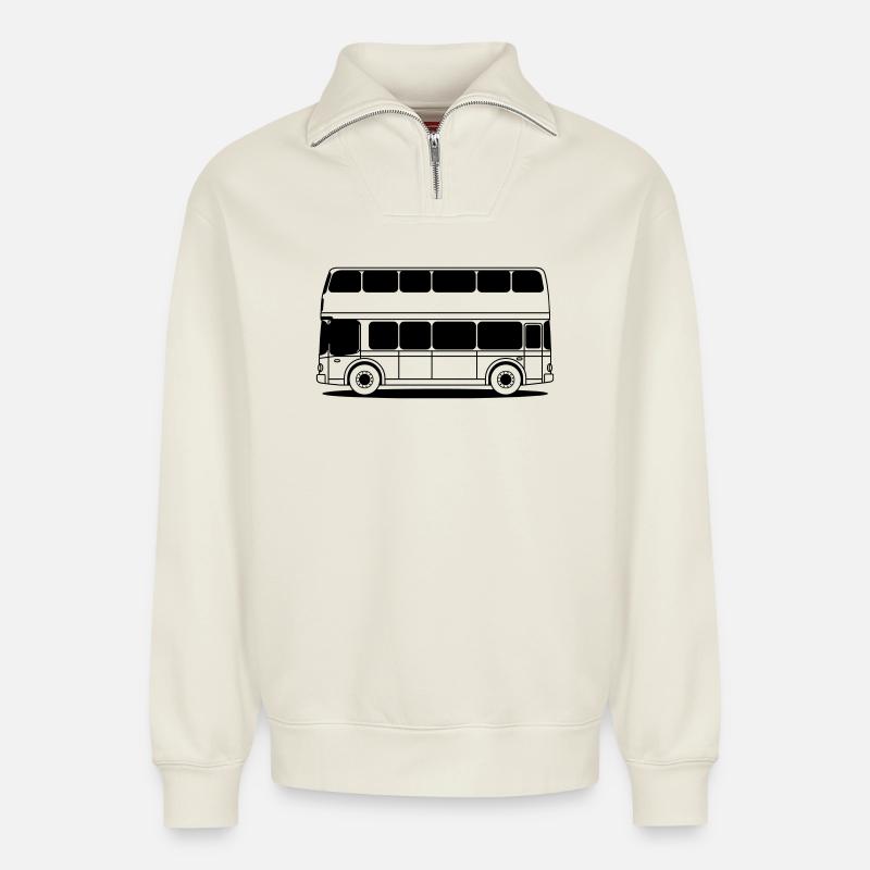Double decker bus - Relaxed Unisex Organic Half Zip Sweatshirt – by SPREAD - off white