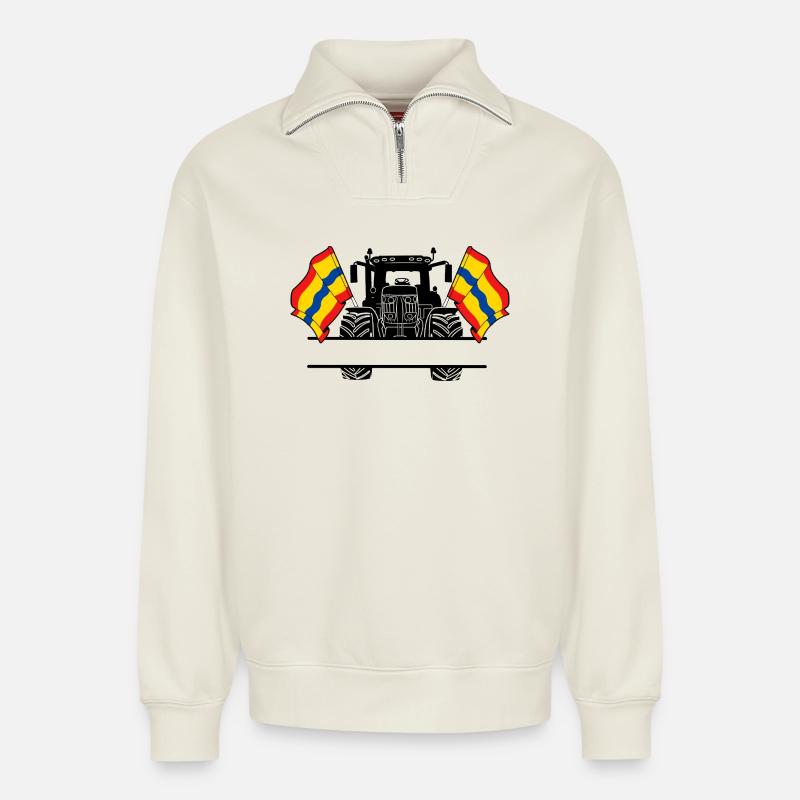 Overijssel_Tractor_Custom_Edition - Relaxed Unisex Organic Half Zip Sweatshirt – von SPREAD - Naturweiß