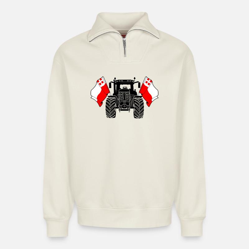 Utrecht_Tractor_Pride - Sweat unisexe décontracté en coton biologique à demi-zip – de SPREAD - blanc cassé
