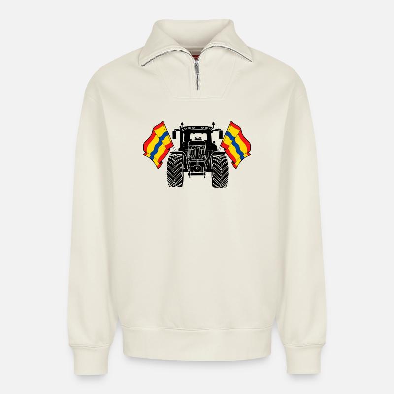 Overijssel_Tractor_Pride - Relaxed Unisex Organic Half Zip Sweatshirt – by SPREAD - off white