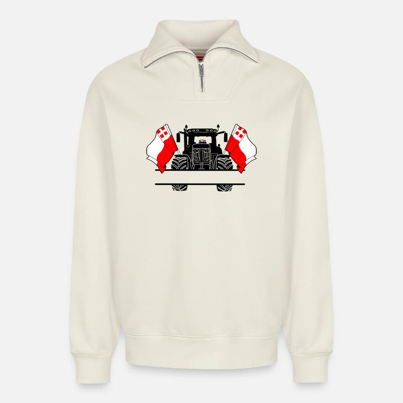 Utrecht_Tractor_Custom_Edition - Relaxed Unisex Organic Half Zip Sweatshirt – by SPREAD - off white