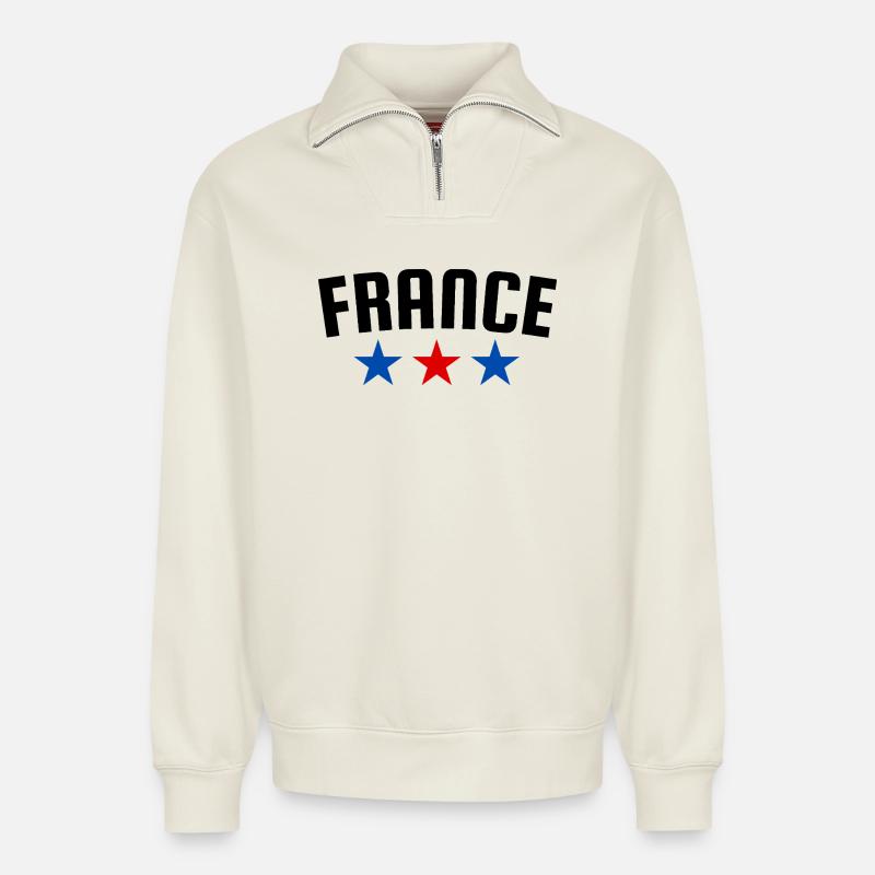 Frankreich 3 Sterne Design - Relaxed Unisex Organic Half Zip Sweatshirt – von SPREAD - Naturweiß