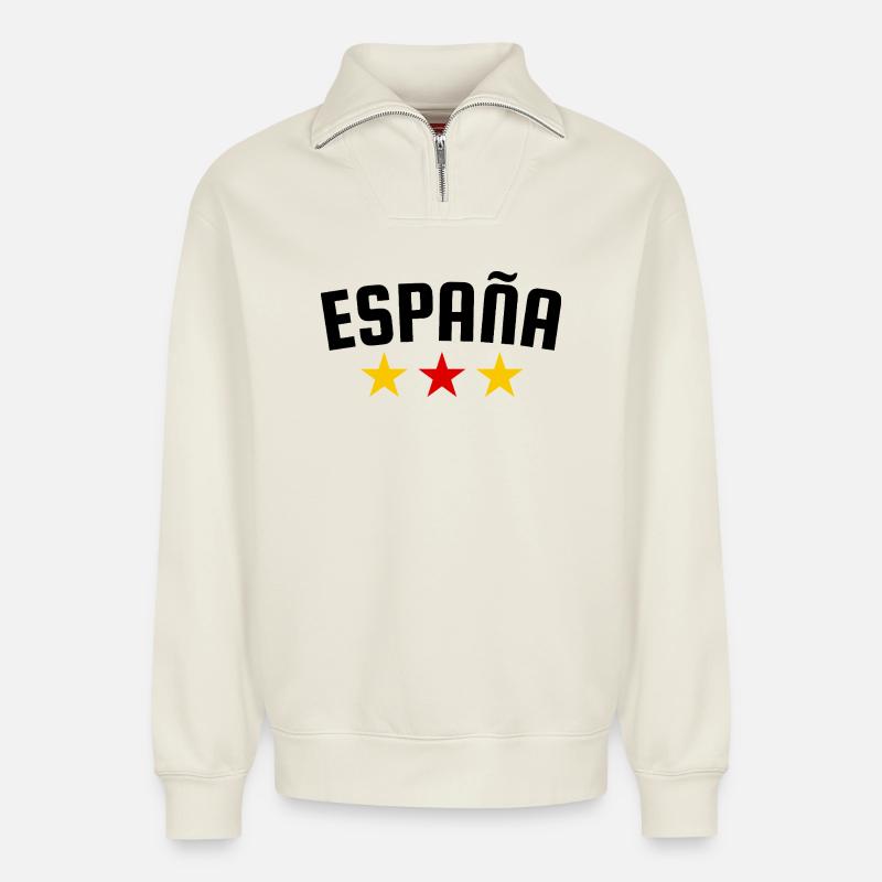 Conception Espagne 3 étoiles - Sweat unisexe décontracté en coton biologique à demi-zip – de SPREAD - blanc cassé