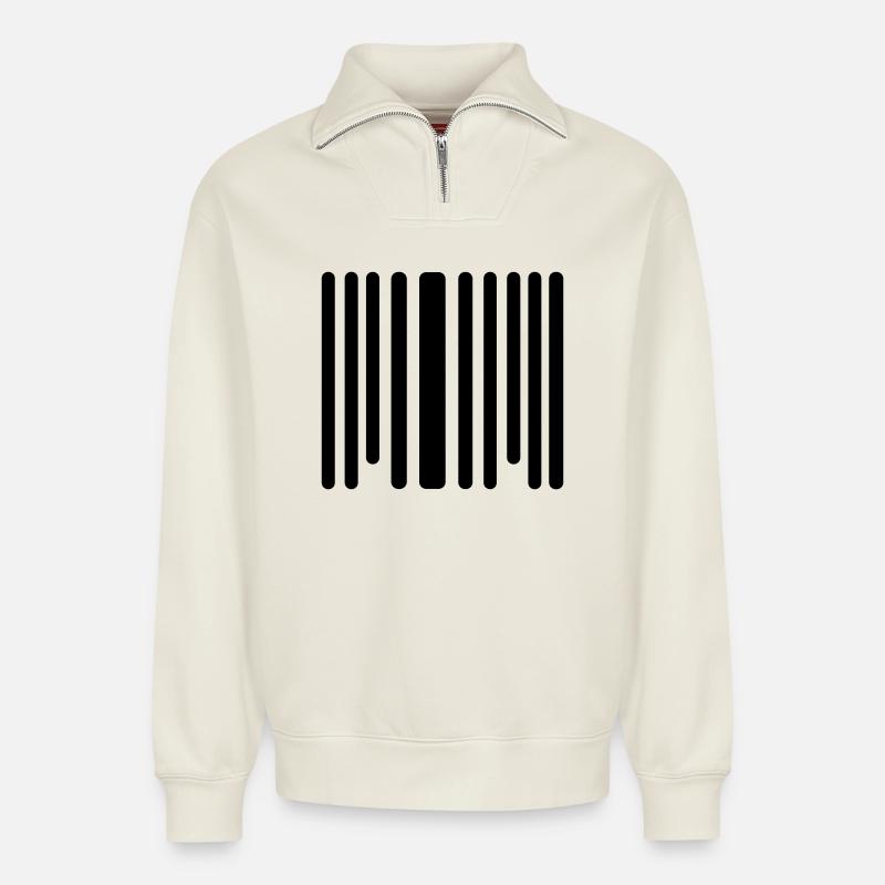 code barre - Sweat unisexe décontracté en coton biologique à demi-zip – de SPREAD - blanc cassé
