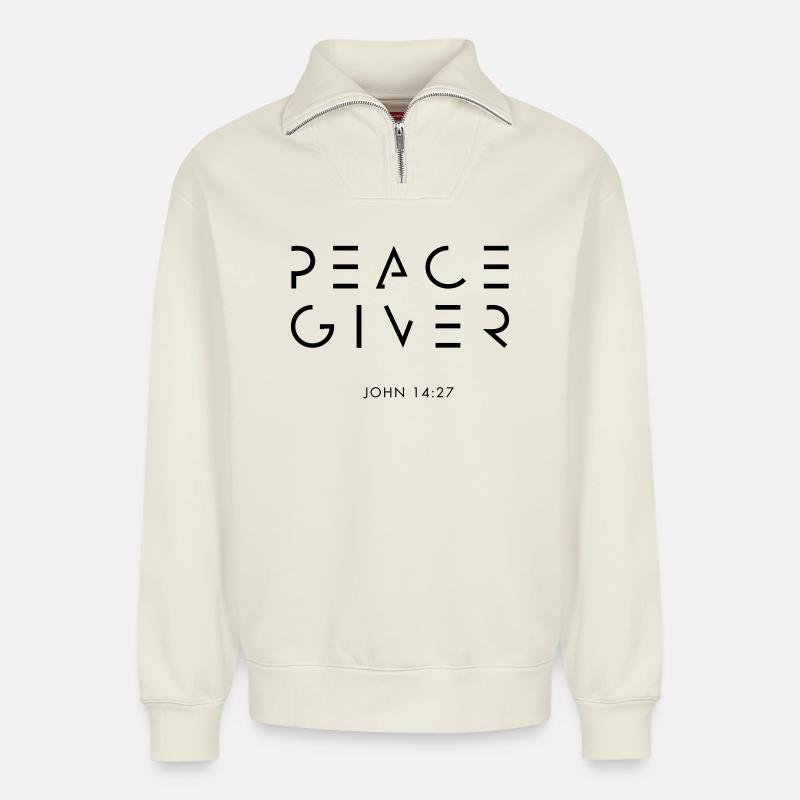 PEACEGIVER - Relaxed Unisex Organic Half Zip Sweatshirt – von SPREAD - Naturweiß