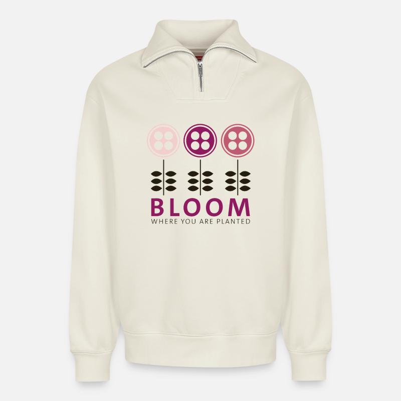 Bloom - Relaxed Unisex Organic Half Zip Sweatshirt – by SPREAD - off white