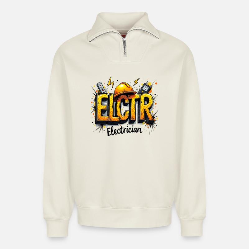 Elektriker Graffiti Stil Electrician Handwerker - Relaxed Unisex Organic Half Zip Sweatshirt – von SPREAD - Naturweiß