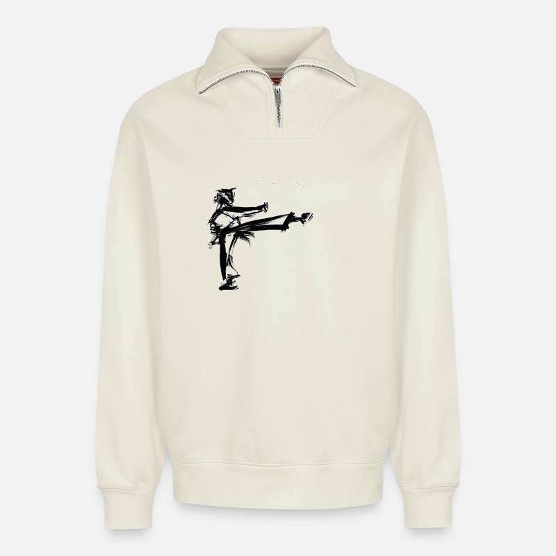 Yop Chagi - Relaxed Unisex Organic Half Zip Sweatshirt – by SPREAD - off white