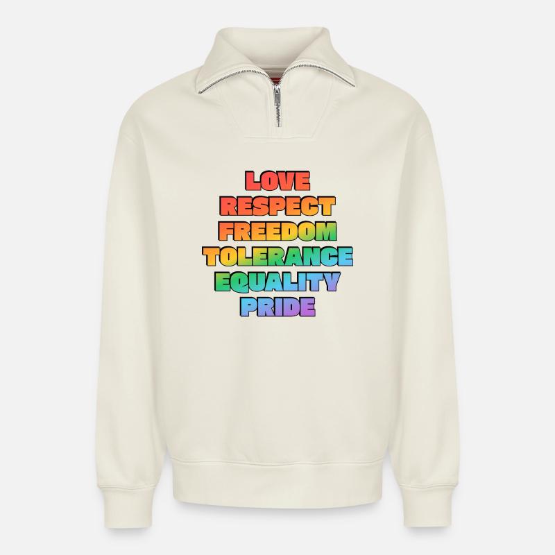Rainbow Pride Values - Relaxed Unisex Organic Half Zip Sweatshirt – by SPREAD - off white