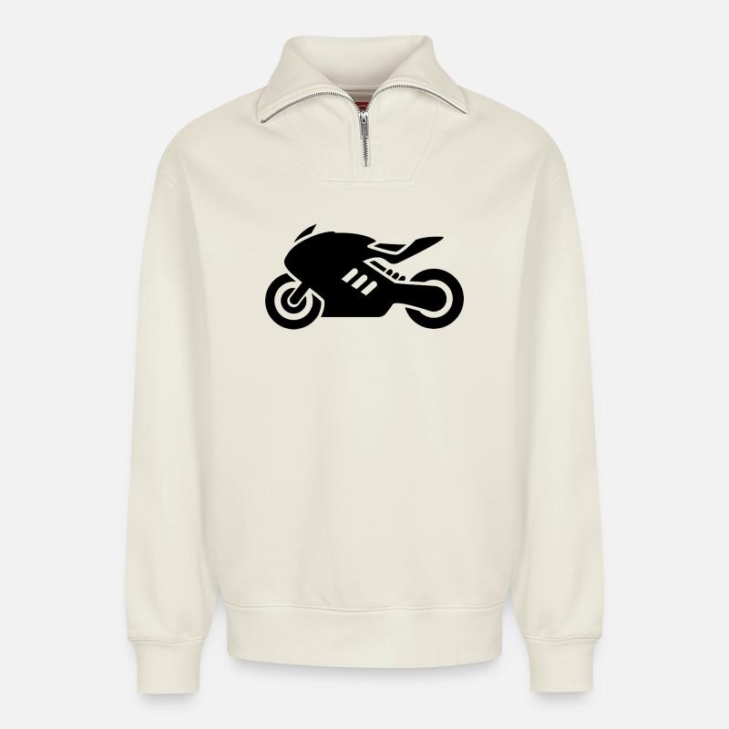 Motorrad - Relaxed Unisex Organic Half Zip Sweatshirt – von SPREAD - Naturweiß