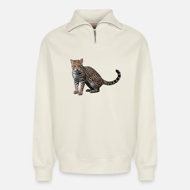 Künstlerischer Leopard - Relaxed Unisex Organic Half Zip Sweatshirt – von SPREAD - Naturweiß