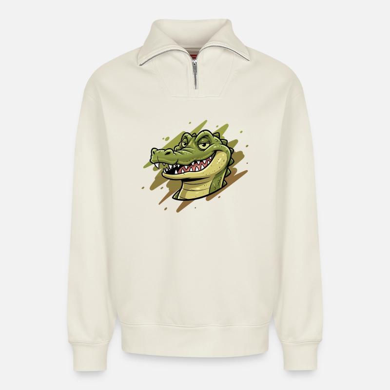 Krokodil Karikatur Kopf - Relaxed Unisex Organic Half Zip Sweatshirt – von SPREAD - Naturweiß
