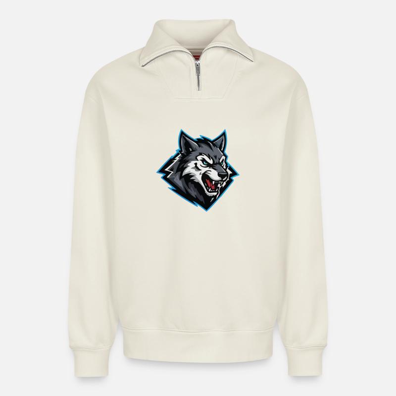 Wolfsangriff Logo - Relaxed Unisex Organic Half Zip Sweatshirt – von SPREAD - Naturweiß