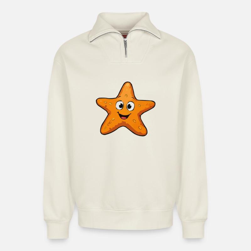 Cuddly starfish star - Relaxed Unisex Organic Half Zip Sweatshirt – by SPREAD - off white