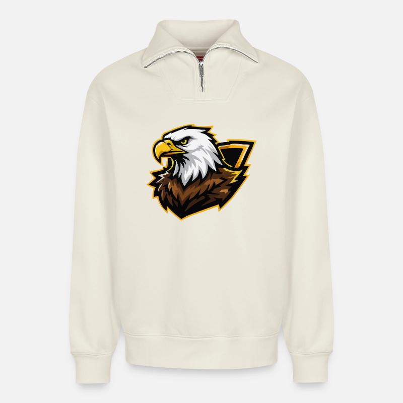 Eagle with Gold Accent Comic - Relaxed Unisex Organic Half Zip Sweatshirt – by SPREAD - off white