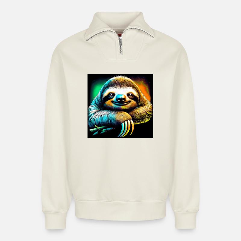 sloth - Relaxed Unisex Organic Half Zip Sweatshirt – by SPREAD - off white