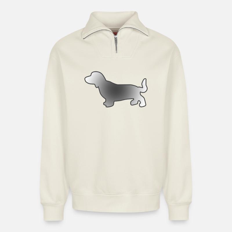 Teckel - Sweat unisexe décontracté en coton biologique à demi-zip – de SPREAD - blanc cassé