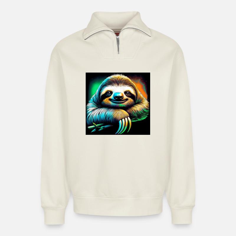 Faultier - Relaxed Unisex Organic Half Zip Sweatshirt – von SPREAD - Naturweiß