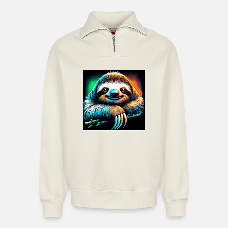 Faultier - Relaxed Unisex Organic Half Zip Sweatshirt – von SPREAD - Naturweiß
