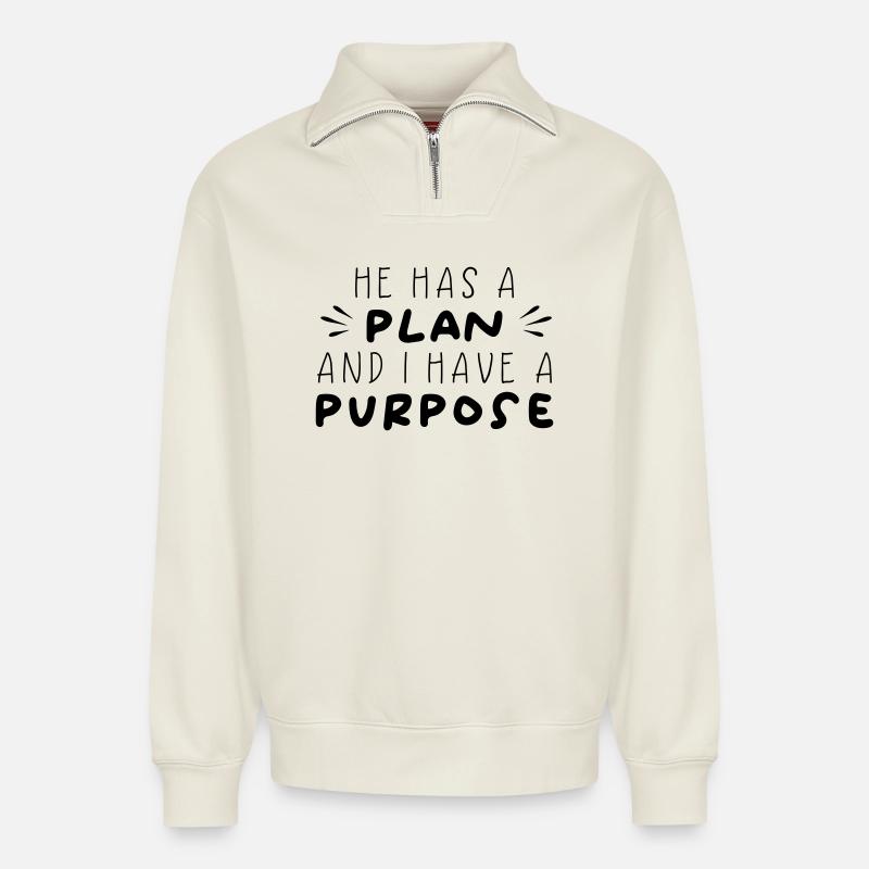 Plan & Purpose - Relaxed Unisex Organic Half Zip Sweatshirt – von SPREAD - Naturweiß