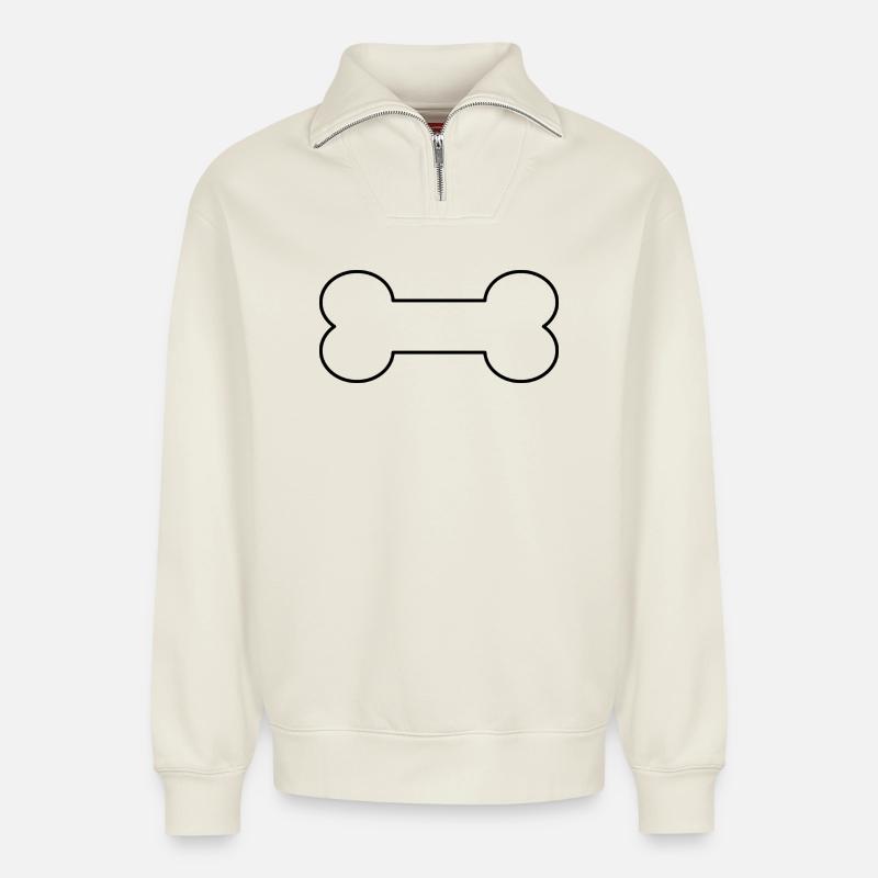Dog bone - Relaxed Unisex Organic Half Zip Sweatshirt – by SPREAD - off white
