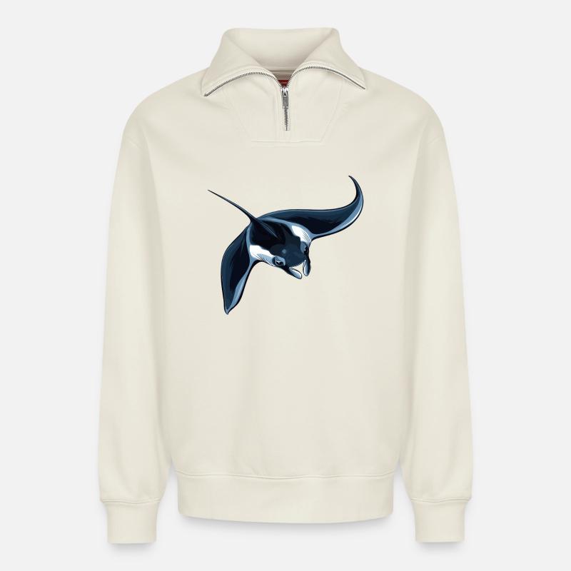 Rays Manta Rays - Relaxed Unisex Organic Half Zip Sweatshirt – by SPREAD - off white