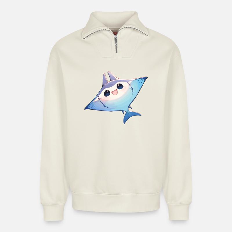 Rays Manta Rays - Relaxed Unisex Organic Half Zip Sweatshirt – by SPREAD - off white
