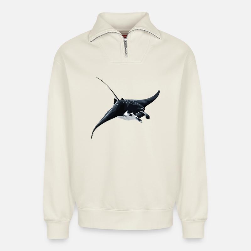 Rochen Mantarochen - Relaxed Unisex Organic Half Zip Sweatshirt – von SPREAD - Naturweiß