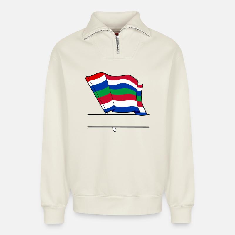 Schier Drapeau – Conception d’île sur mesure - Sweat unisexe décontracté en coton biologique à demi-zip – de SPREAD - blanc cassé