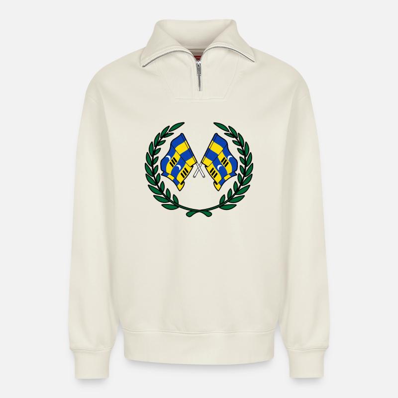 Ameland Laurel Flags – Island Pride - Relaxed Unisex Organic Half Zip Sweatshirt – by SPREAD - off white