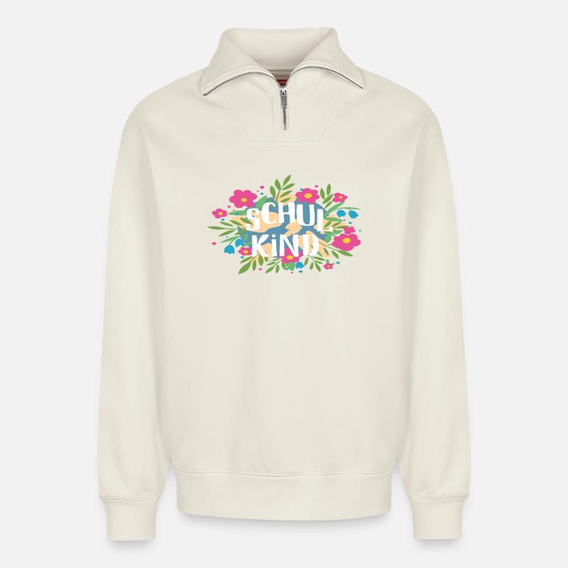 Schulkind - Relaxed Unisex Organic Half Zip Sweatshirt – von SPREAD - Naturweiß