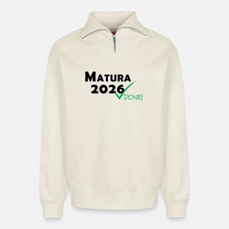 Matura 2026 Terminé - Sweat unisexe décontracté en coton biologique à demi-zip – de SPREAD - blanc cassé