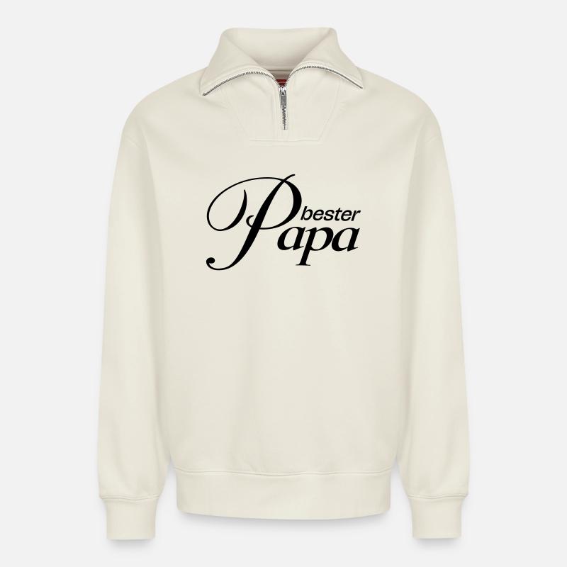 Bester Papa! - Relaxed Unisex Organic Half Zip Sweatshirt – von SPREAD - Naturweiß
