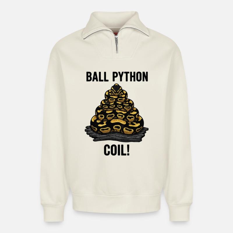 Royal Python Ball Python Coil Reptilienpyramide - Relaxed Unisex Organic Half Zip Sweatshirt – von SPREAD - Naturweiß