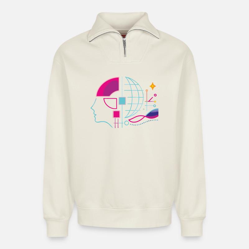 Globale Intelligenz - Relaxed Unisex Organic Half Zip Sweatshirt – von SPREAD - Naturweiß