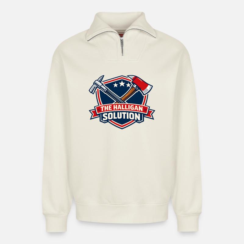Halligan Solution Schild Grafik - Relaxed Unisex Organic Half Zip Sweatshirt – von SPREAD - Naturweiß