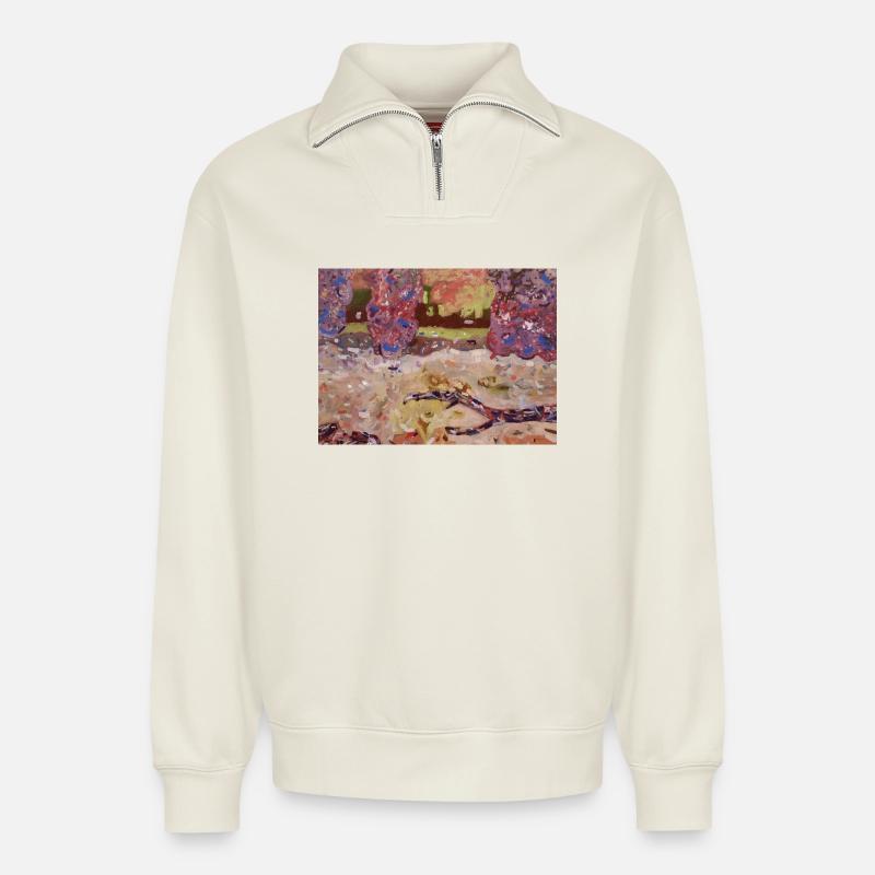 Impressionist Park - Relaxed Unisex Organic Half Zip Sweatshirt – by SPREAD - off white