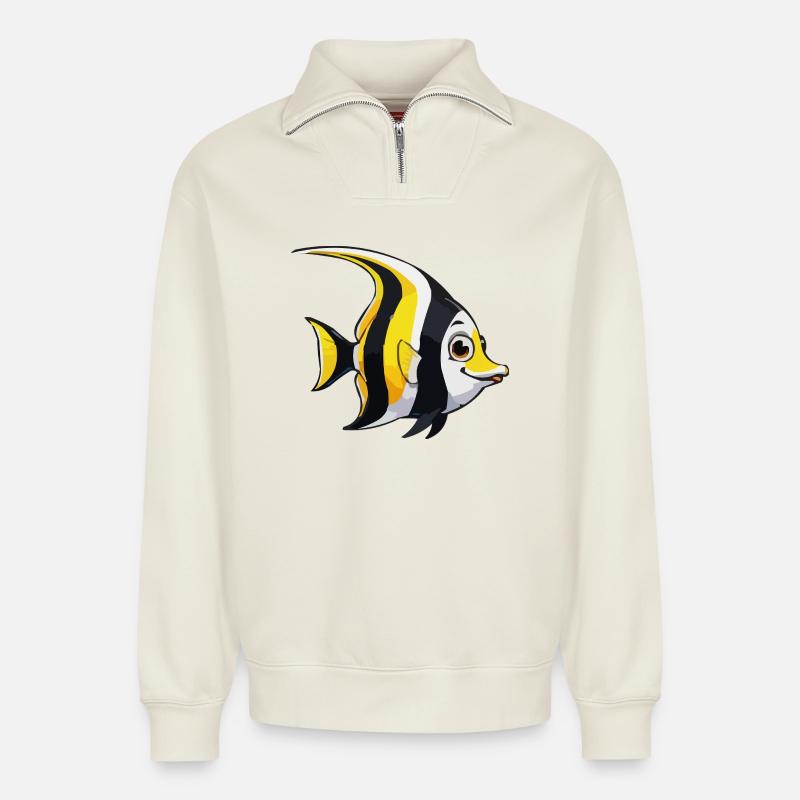 Tropischer Fisch Comic - Relaxed Unisex Organic Half Zip Sweatshirt – von SPREAD - Naturweiß