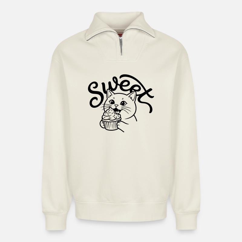 cupcake - Relaxed Unisex Organic Half Zip Sweatshirt – by SPREAD - off white