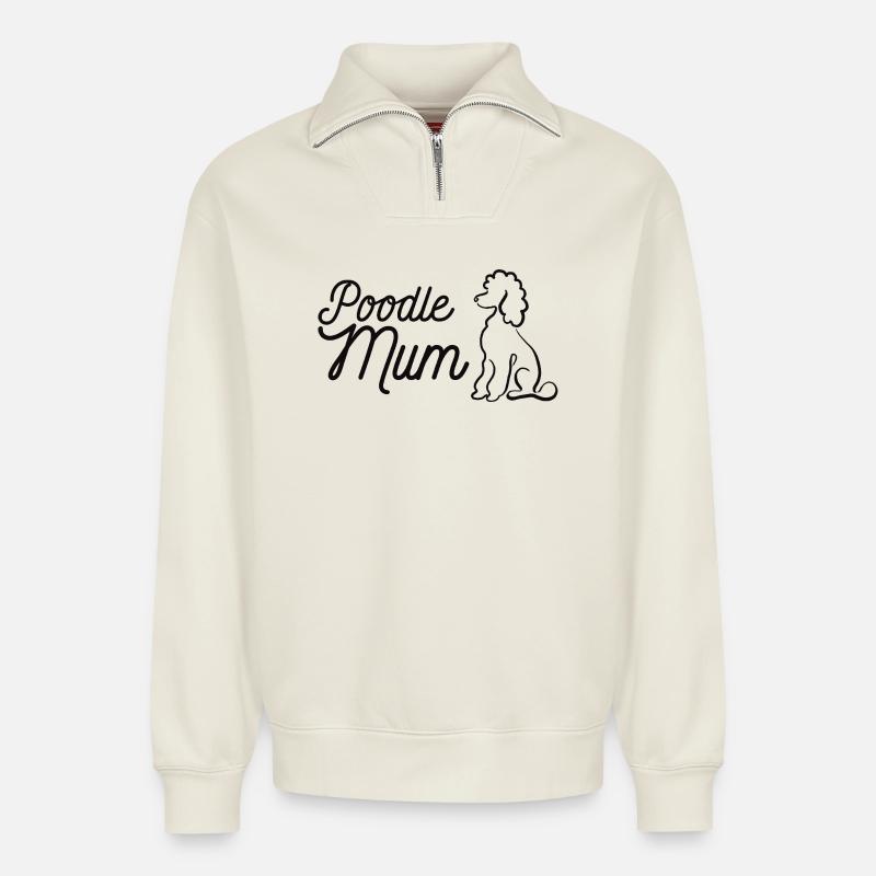 Pudel Mum Silhouette & Script - Relaxed Unisex Organic Half Zip Sweatshirt – von SPREAD - Naturweiß