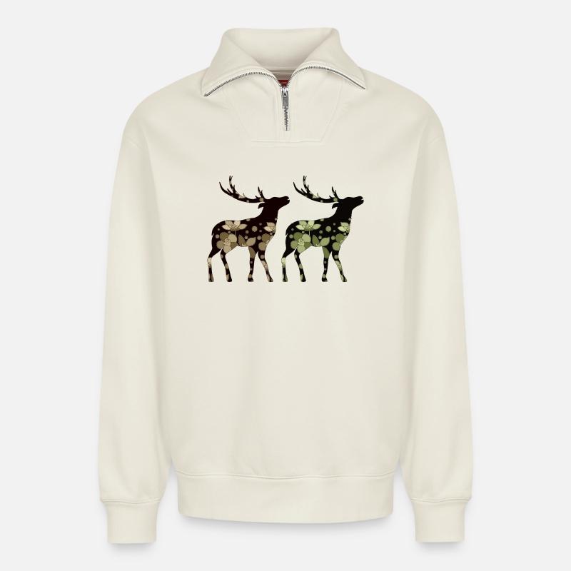 Cerf - Sweat unisexe décontracté en coton biologique à demi-zip – de SPREAD - blanc cassé