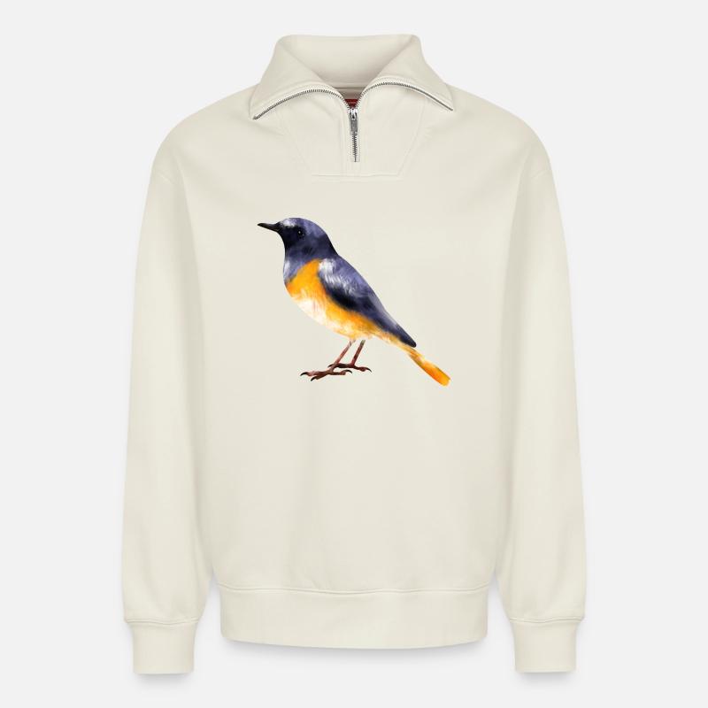 Gartenrotschwanz - Relaxed Unisex Organic Half Zip Sweatshirt – von SPREAD - Naturweiß