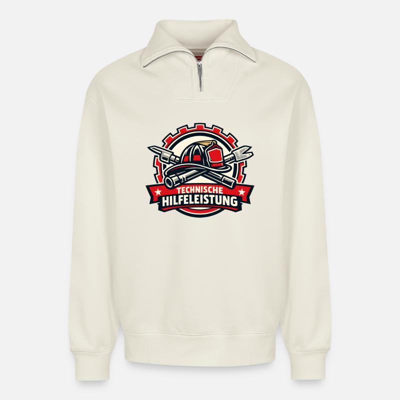 Technische Hilfeleistung Abzeichen - Relaxed Unisex Organic Half Zip Sweatshirt – von SPREAD - Naturweiß