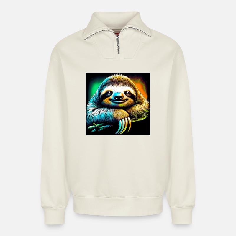 Faultier - Relaxed Unisex Organic Half Zip Sweatshirt – von SPREAD - Naturweiß