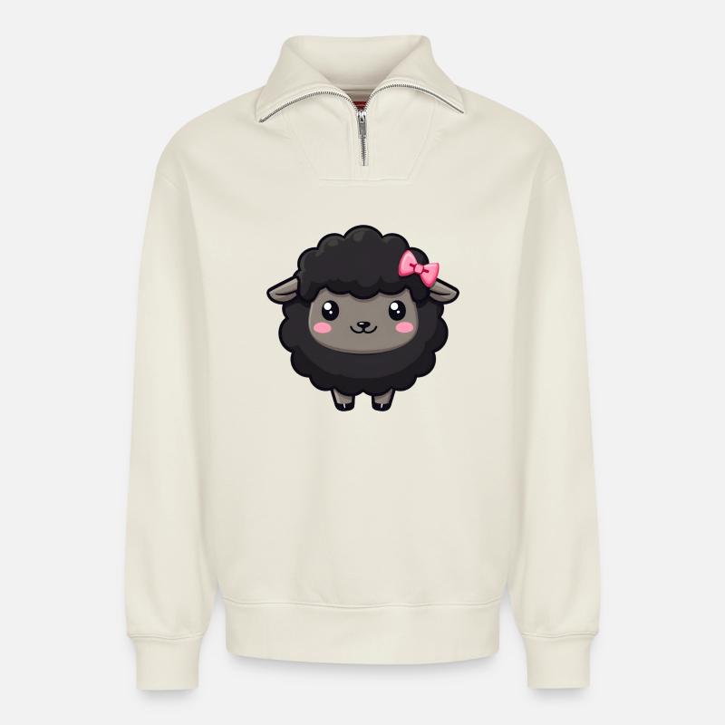 black sheep - Relaxed Unisex Organic Half Zip Sweatshirt – by SPREAD - off white