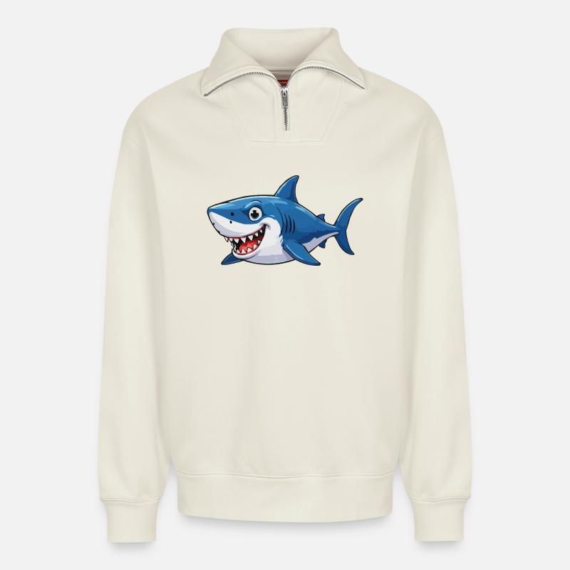 Hai Comic - Relaxed Unisex Organic Half Zip Sweatshirt – von SPREAD - Naturweiß