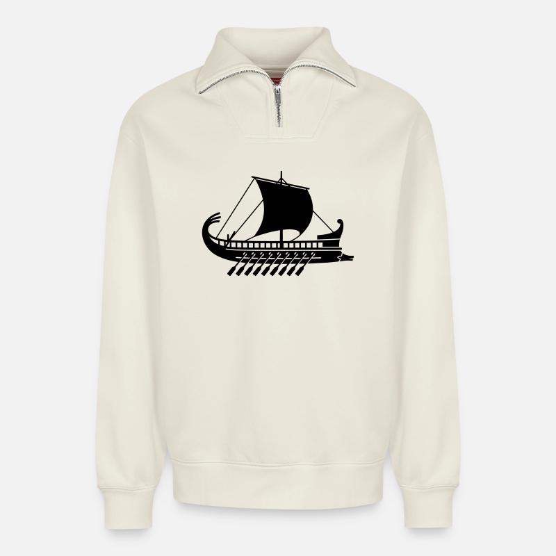 Griechisches Kriegsschiff - Relaxed Unisex Organic Half Zip Sweatshirt – von SPREAD - Naturweiß
