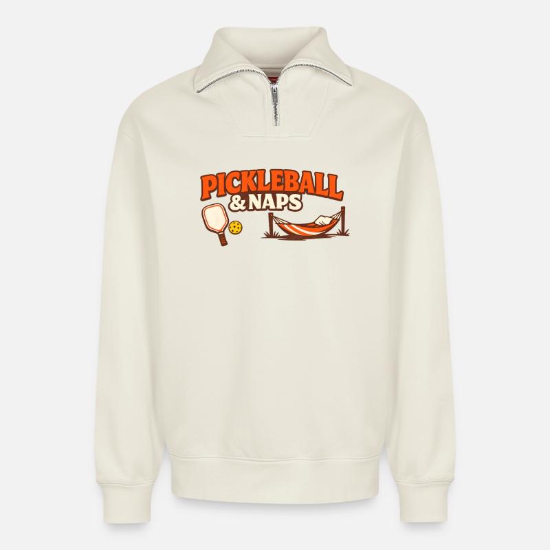 Pickleball & Naps - Relaxed Unisex Organic Half Zip Sweatshirt – von SPREAD - Naturweiß