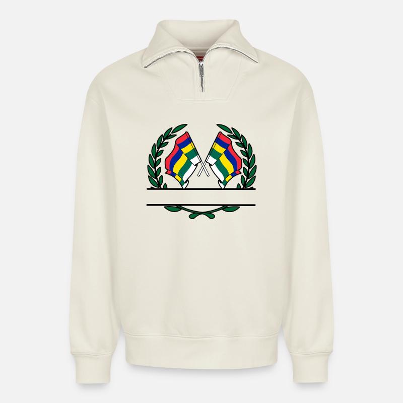 Terschelling Laurel Flags – Island Pride - Relaxed Unisex Organic Half Zip Sweatshirt – by SPREAD - off white